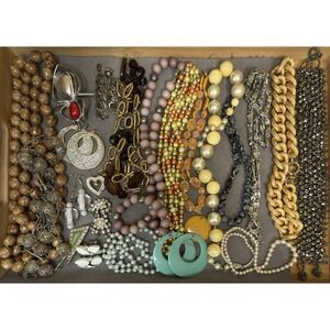 Costume Jewelry Lot 20+ Necklace Earrings Pins Pendants Natural Stone Chunky mix